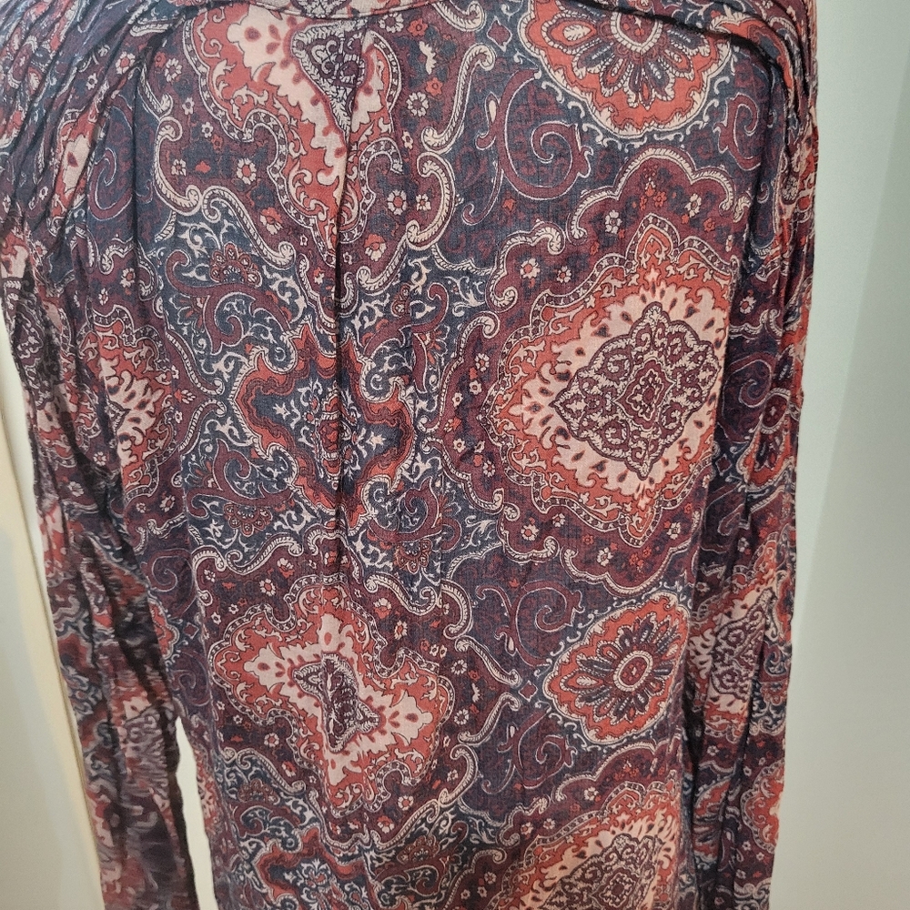 Lucky Brand Paisley Floral Boho Print Multicolored Long Sleeve Blouse | M - Picture 7 of 9